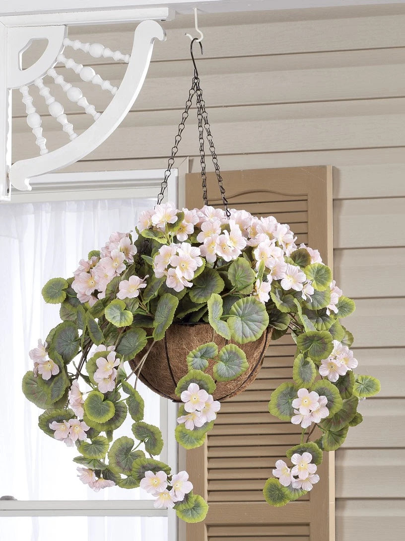 Fully Assembled Artificial Geranium Hanging Basket