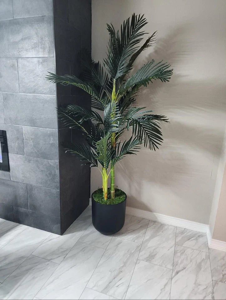 6.5’ Triple Trunk Golden Cane Artificial Palm Tree Home Decor.