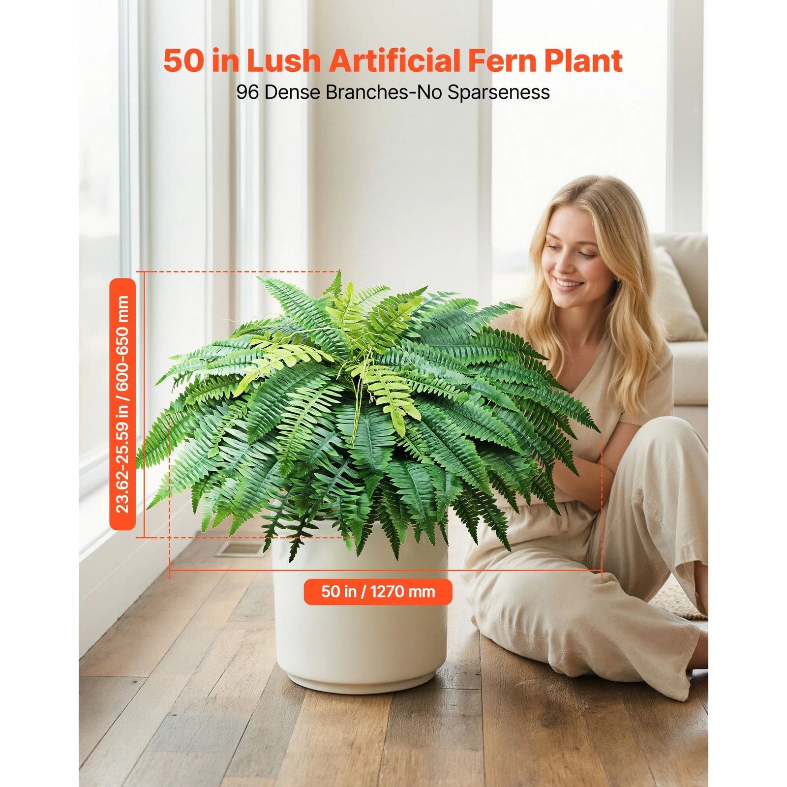 Artificial Boston Fern 50in Fake Plant Faux Greenery Indoor Outdoor Decor