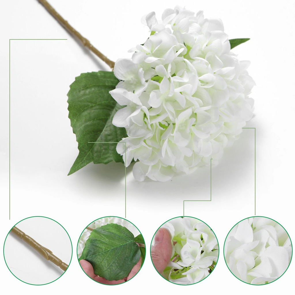 5 Pcs Artificial Silk Hydrangea Flowers 18'' Bouquet Arrangement White